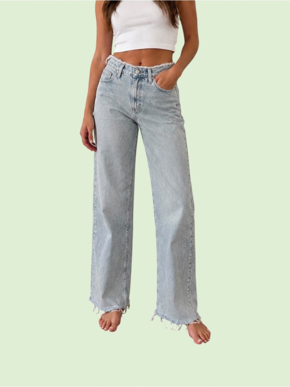 Garage Light Blue Wide-Leg Jeans Raw/frayed waistband